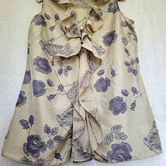 Cabi Women's Luxurious Blouse  Gold & Purple Floral (Bronze) 100% Silk Small - Picture 2 of 10